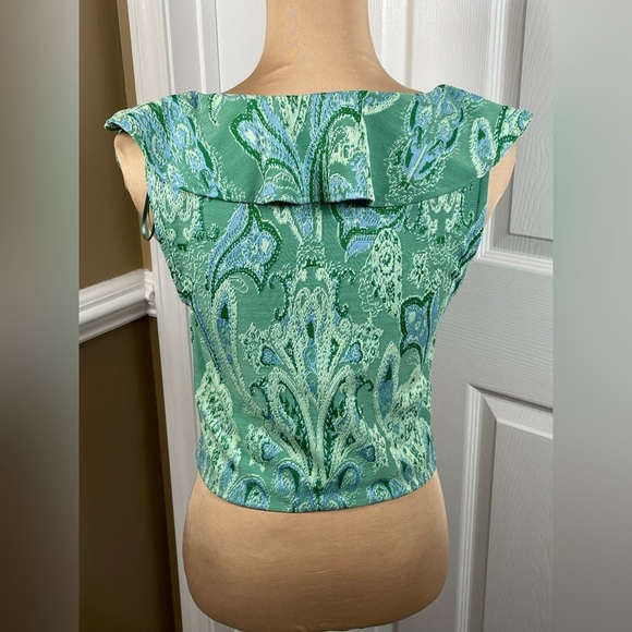 ZARA Ruffled Jacquard Top Green Large - Picture 7 of 10